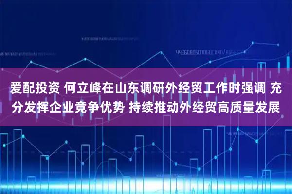 爱配投资 何立峰在山东调研外经贸工作时强调 充分发挥企业竞争优势 持续推动外经贸高质量发展